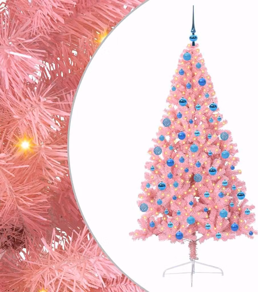 Albero di Natale artificiale con luci integrate Rosa 180 cm PVC