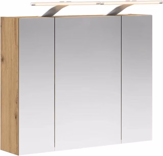 Armadio da bagno sospeso vidaXL in legno rovere con illuminazione LED e ante in vetro, Marrone, L: 60,0 cm, H: 50,0 cm, P: 14,5 cm – 1