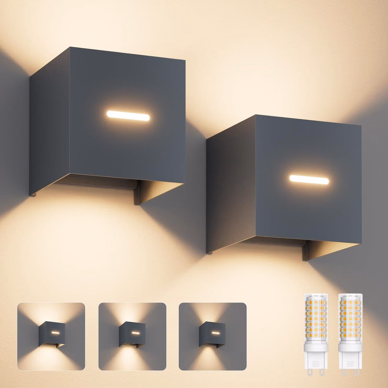 Set di due luci da esterno con lampada G9, temperatura di colore 3000K, colore antracite
