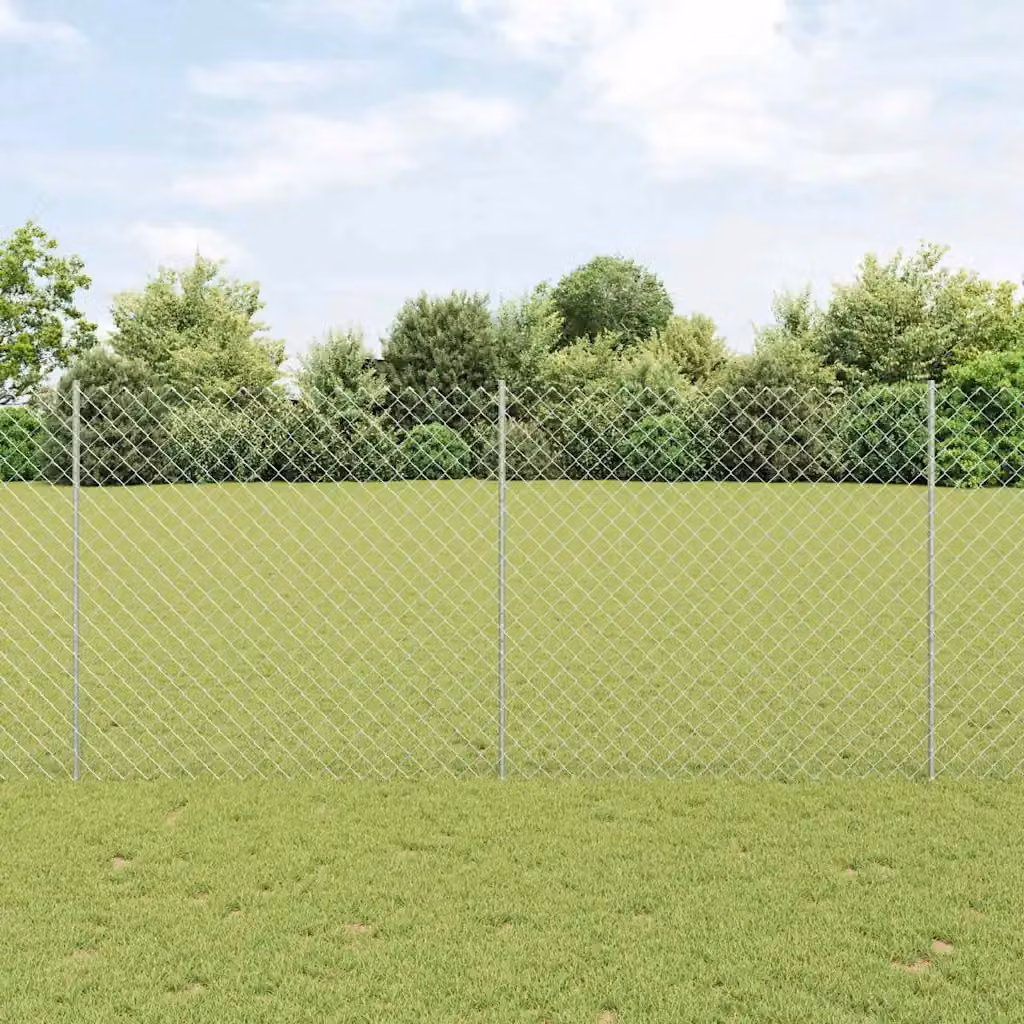 Recinzione a maglie con palo vidaXL in acciaio zincato Argento, L: 10 m, H: 1,4 m