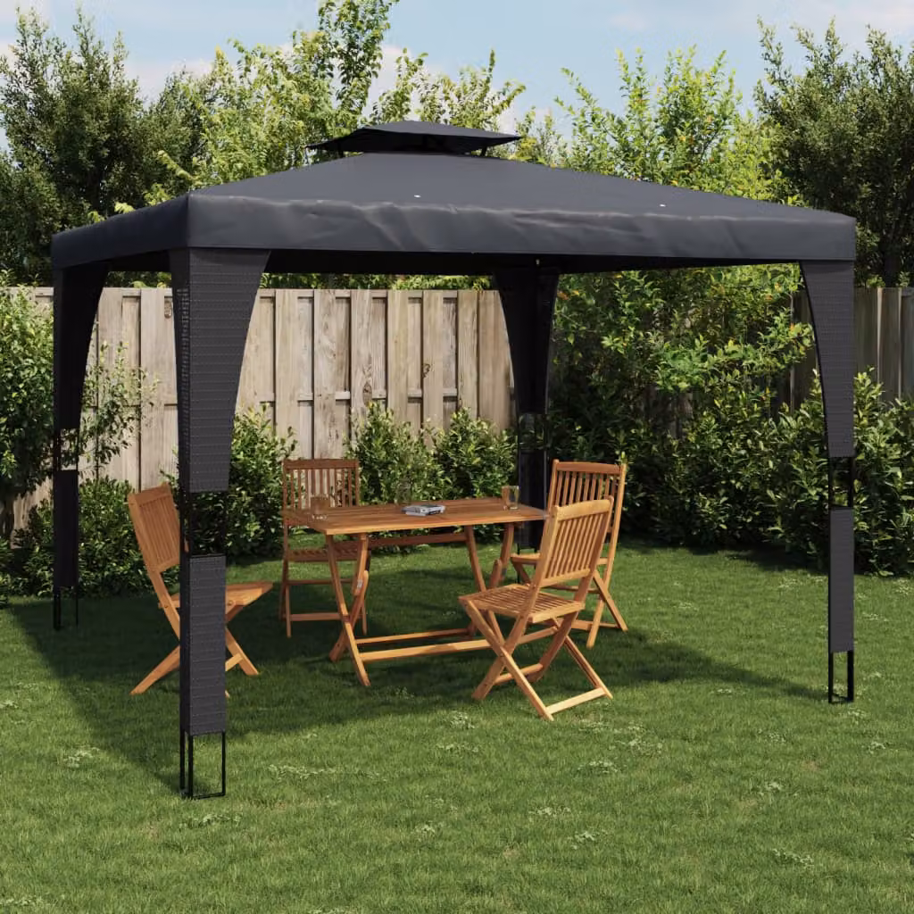 Gazebo vidaXL con Tetto Doppio in Acciaio e Poliestere, Colore Antracite, L/P: 298 x 298 cm, H: 268 cm