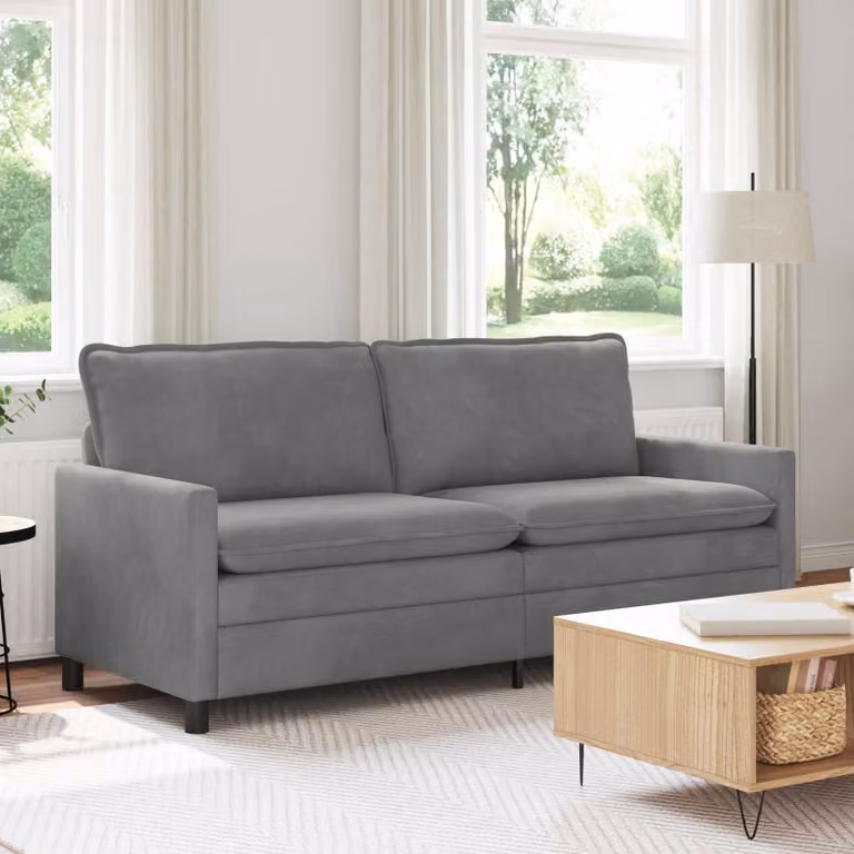 Divano moderno vidaXL in velluto grigio scuro con struttura in metallo L: 196 cm, P: 81 cm, H: 87,5 cm