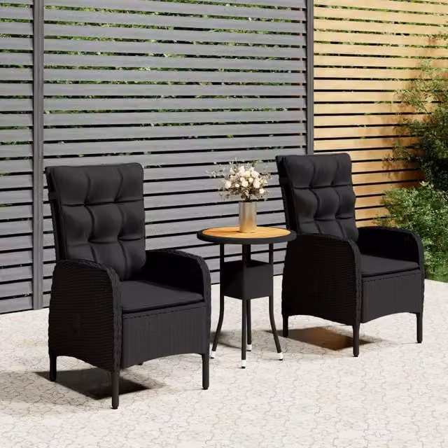 Set da Bistrot per Giardino 3 pz in Polyrattan Nero 3058545