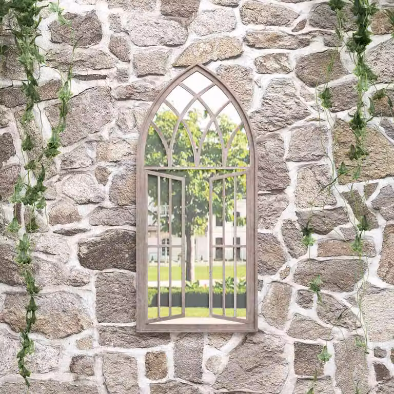 Specchio da giardino vidaXL in metallo beige con finitura antica, L: 100 cm, H: 45 cm, P: 45 cm
