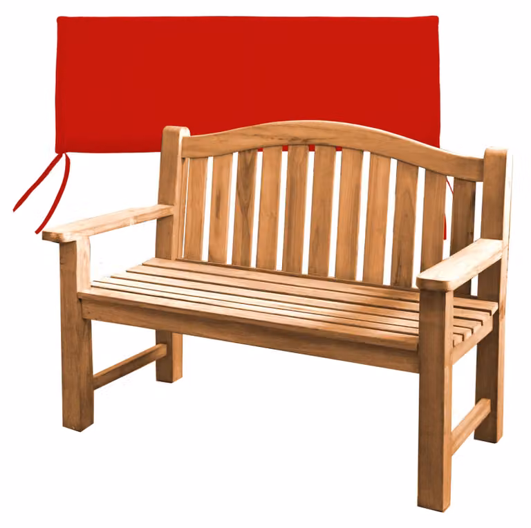 Panca in legno di teak, particolarmente robusta, modello Catania, 120 cm + cuscino seduta rosso