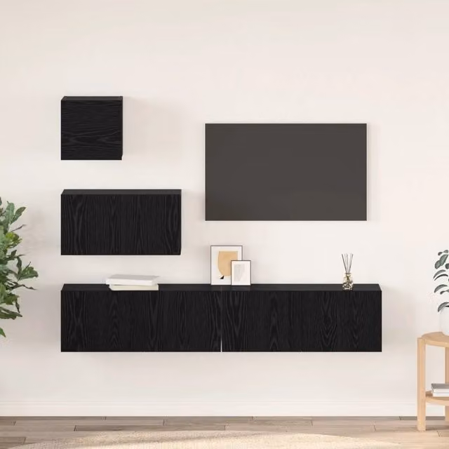 Set di 3 mobili TV moderni vidaXL in legno ingegnerizzato nero e rovere per il tuo soggiorno