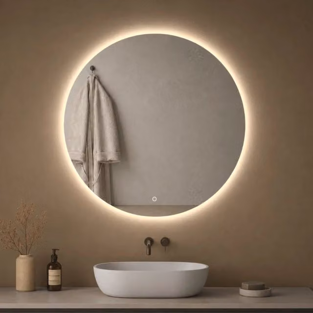 Specchio tondo moderno OGOMONDO con retroilluminazione LED dimmerabile e touch switch, Diametro: 80 cm