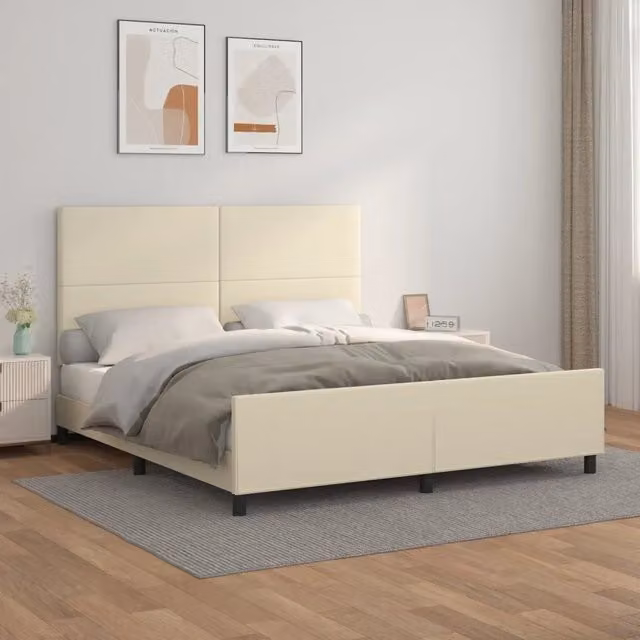 Letto con giroletto e testiera vidaXL in similpelle beige L/P/H: 160 x 200 x 166 cm – 1