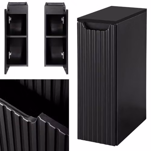 [en.casa] Mobiletto Pensile da Bagno NEWPORT ad Anta Reverisibile e Ripiano Armadietto da Parete con Anta Decorativa 20x60x40 cm - Nero