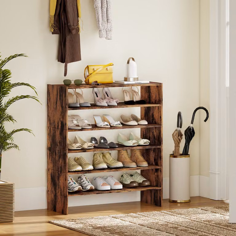 Costway Scaffale per scarpe impilabile a 3 pezzi, Organizer orizzontale a 2 livelli in legno marrone per ingresso e corridoio