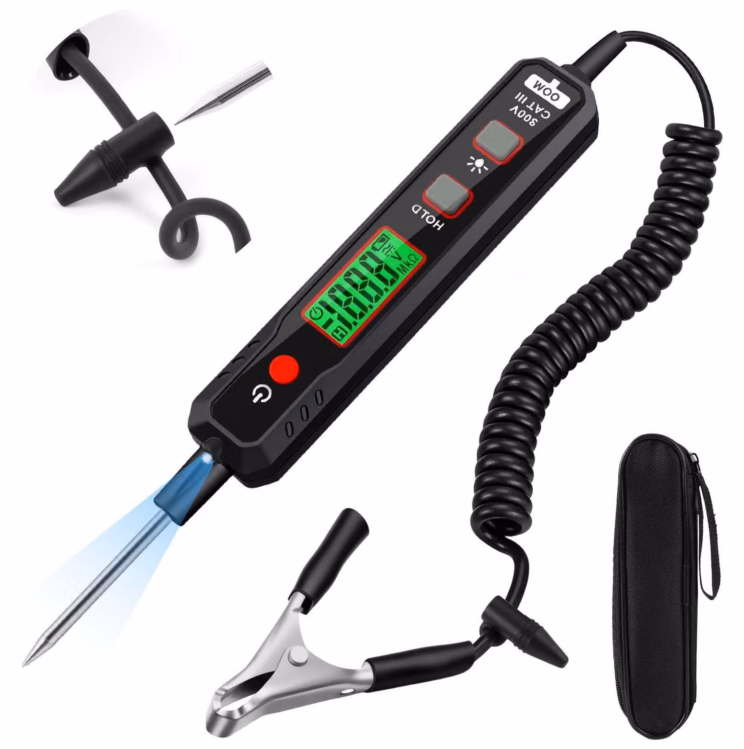 Tester per la verifica della tensione di alimentazione, lampada di prova digitale per auto, con torcia integrata, tester per la protezione della batteria