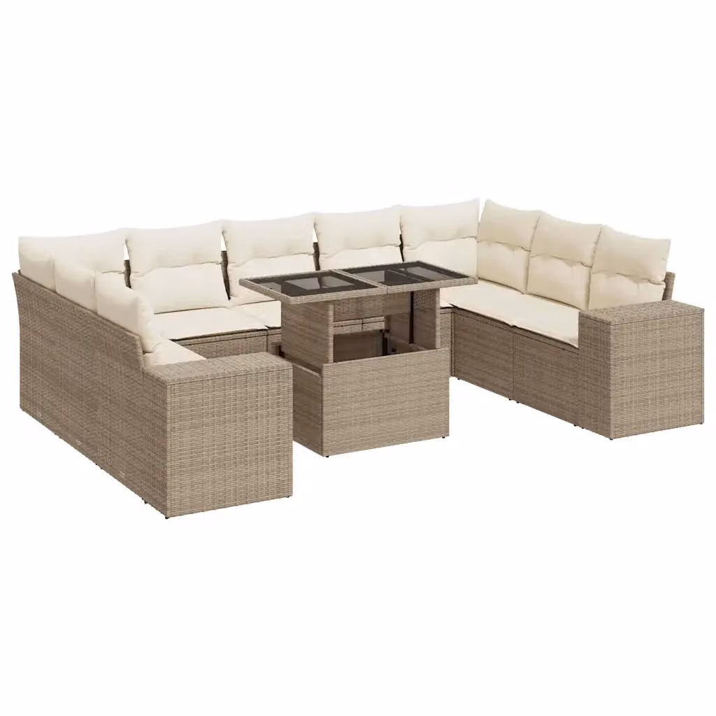 Set Divano da Giardino a Forma di U vidaXL in Polyrattan con Cuscini Beige e Tavolino da Esterno – 2