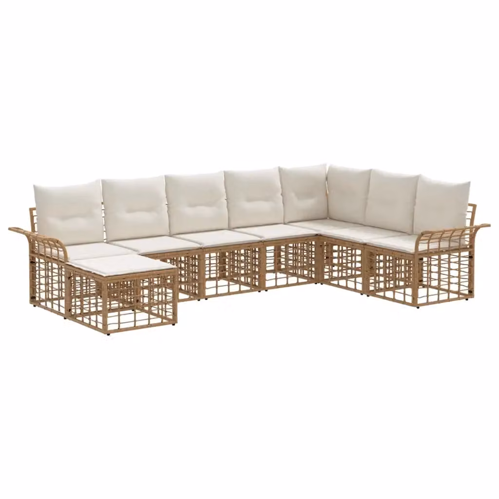 Set di divani da esterno a forma di U vidaXL composto da 8 pezzi con cuscini in beige, bianco e marrone, struttura in metallo e rattan con sedute imbottite per giardino e terrazza – 2
