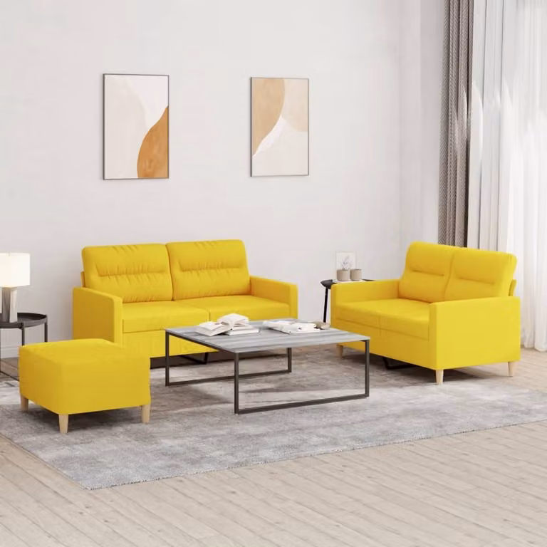 Maison Exclusive - Set divano a 3 pezzi con cuscini in tessuto giallo chiaro
