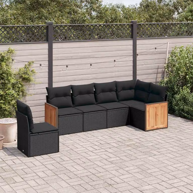 Set Divano da Giardino a L vidaXL 6 pz in Polyrattan Nero con Cuscini Imbottiti e Rivestimenti Rimovibili
