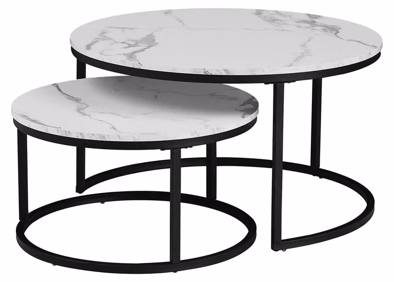 Tavolino da divano 2-in-1 - Forma rotonda - Aspetto marmo - Piano in legno - Struttura in metallo - 80 cm - Nero