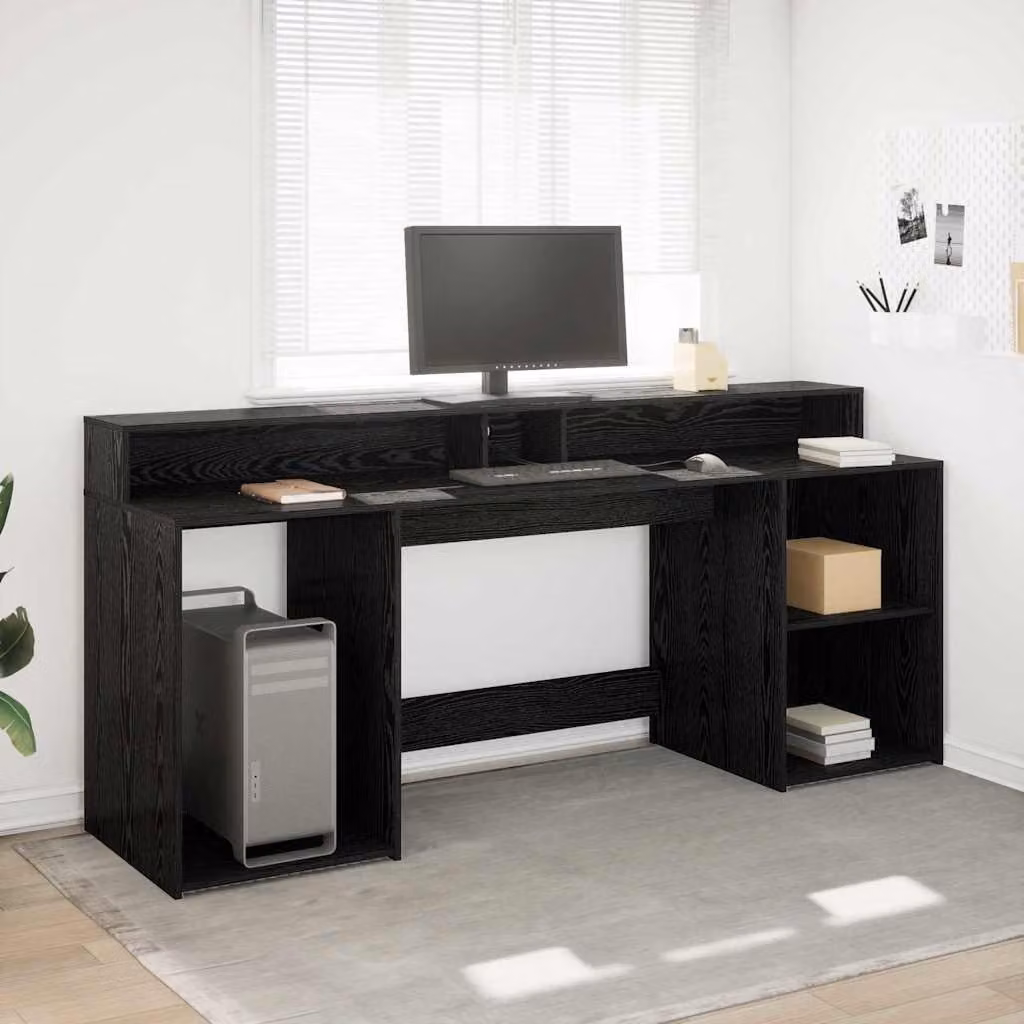 Maison Exclusive - Scrivania con spazio contenitore, finitura effetto legno rovere nero, dimensioni 200 x 55 x 91 cm