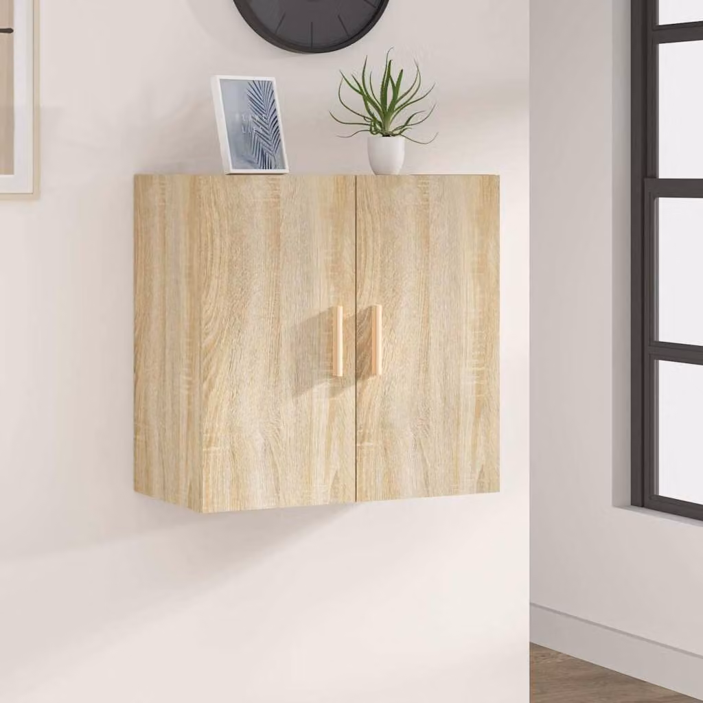 Armadietto a muro vidaXL in legno MDF stile scandinavo, colore rovere beige, L 60 cm x P 30 cm x H 60 cm