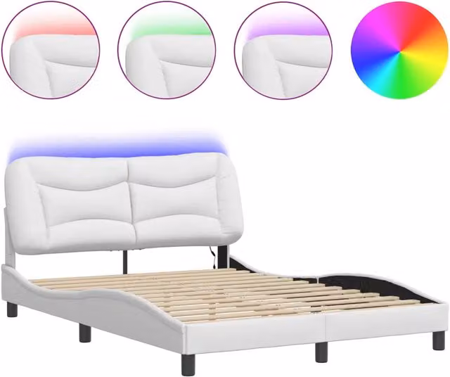 Letto matrimoniale | Letto per adulti | Giroletto con LED senza Materasso Hvar Bianco 120x200 cm