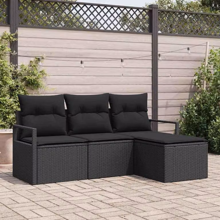 Maison Exclusive - Set di divani da salotto, 4 pezzi, colore nero, in rattan sintetico