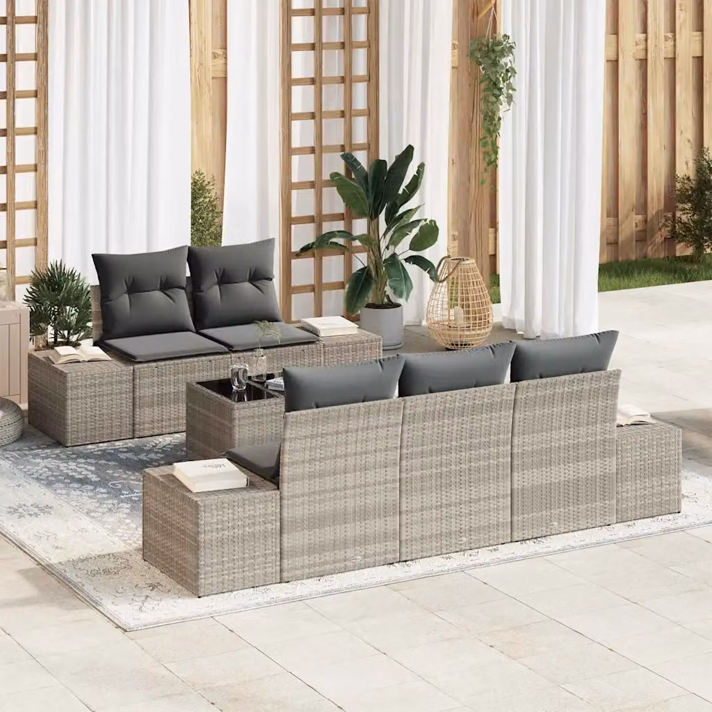 Set Divano da Giardino vidaXL a Forma a L con Tavolino, 6 Pezzi, Grigio – 1