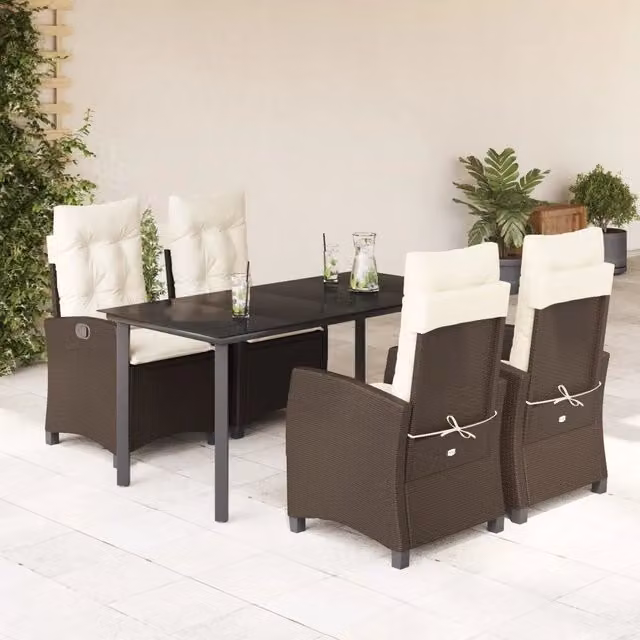 Set da Pranzo da Giardino 5pz con Cuscini in Polyrattan Marrone 3212776