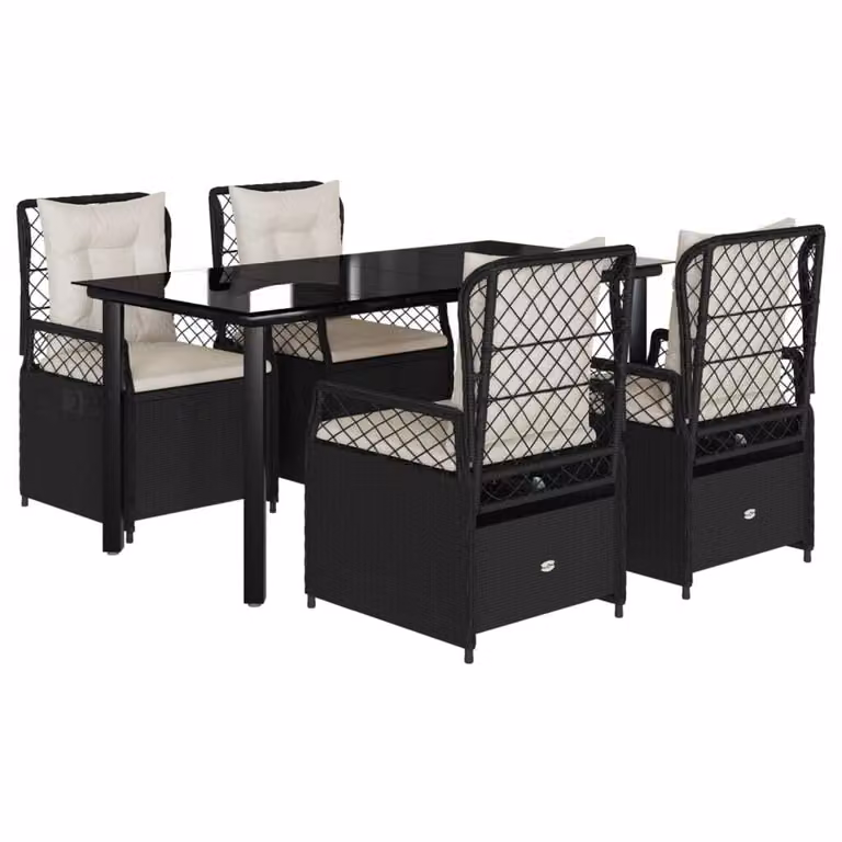 Set da Pranzo da Giardino 5 pz Nero con Cuscini in Polyrattan