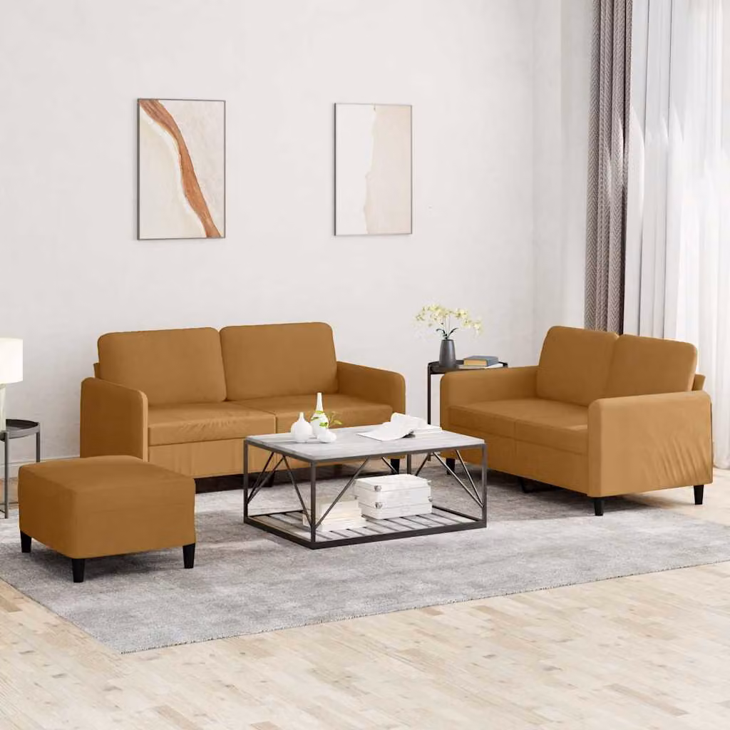 Set di divani da soggiorno vidaXL in velluto marrone con cuscini inclusi e struttura moderna