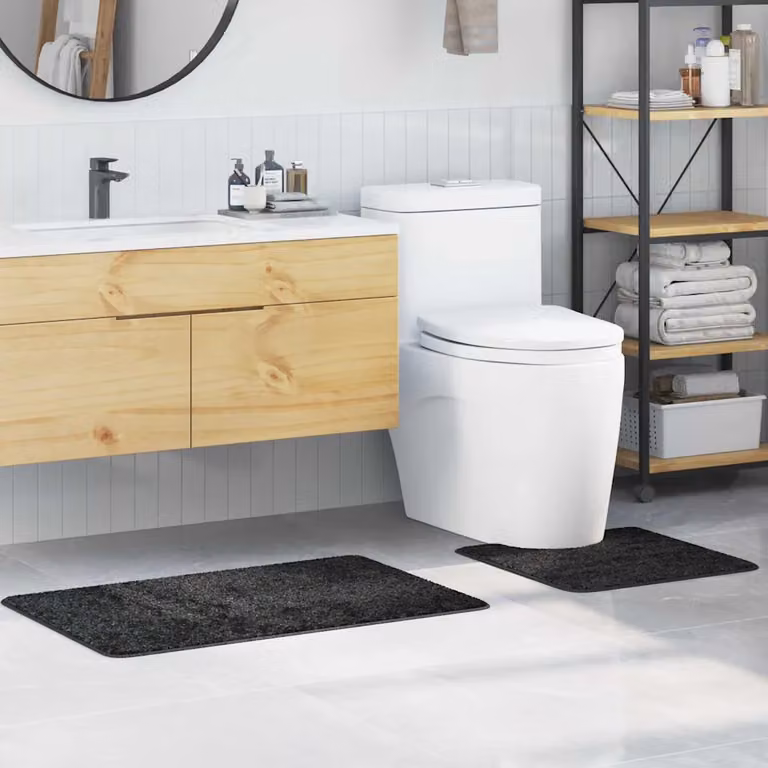 Set di 2 tappetini antiscivolo per bagno vidaXL, lavabili in lavatrice, colore antracite/grigio, in poliestere