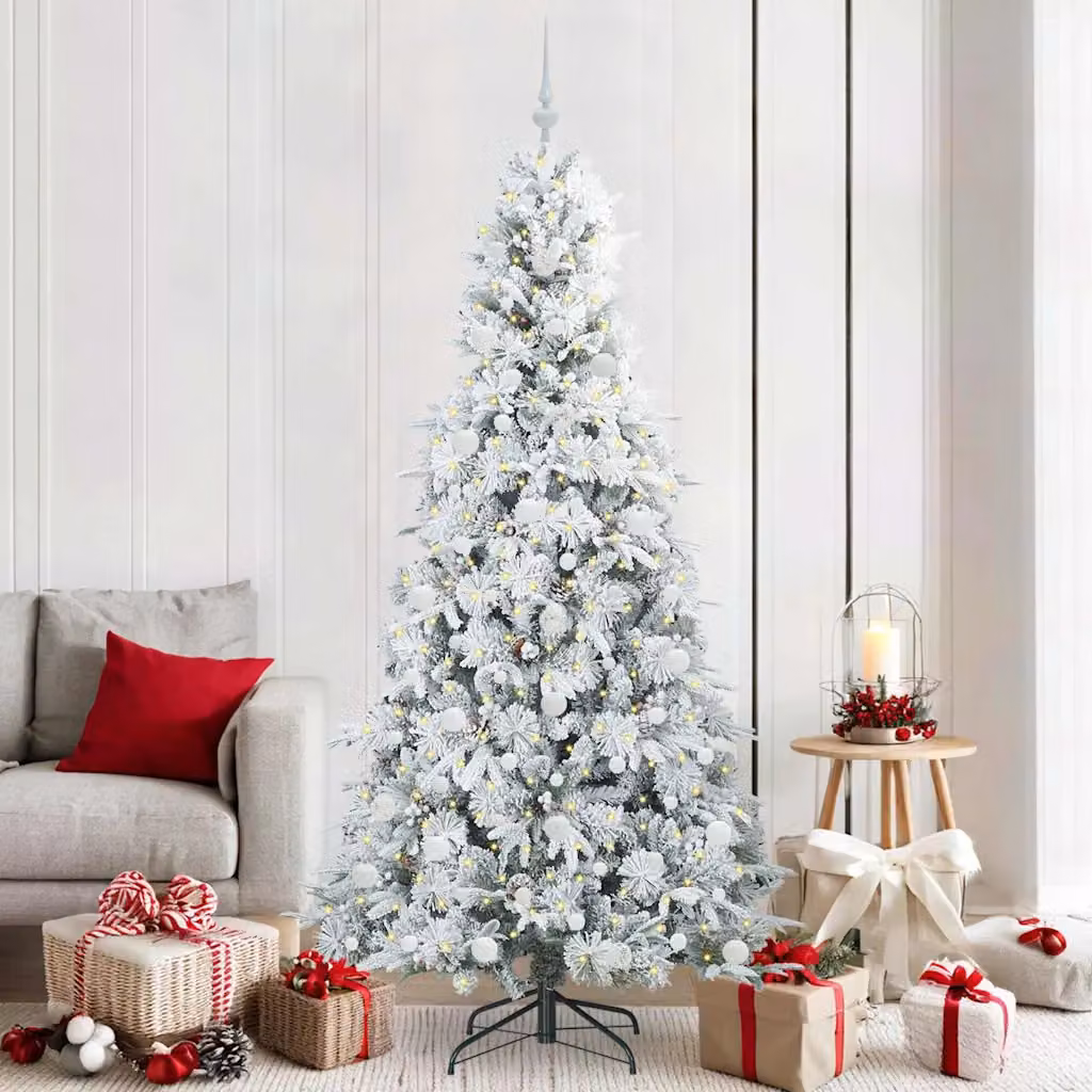 Albero di Natale Artificiale vidaXL Bianco con Luci LED Warm White Altezza: 210 cm