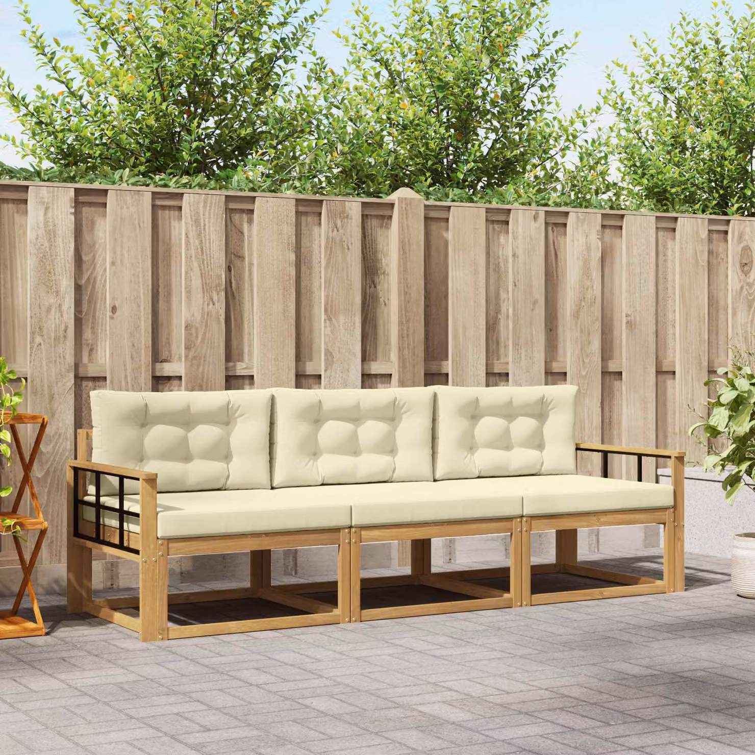 Set di divani da esterno vidaXL in legno di acacia con cuscini, Bianco, Beige e Marrone