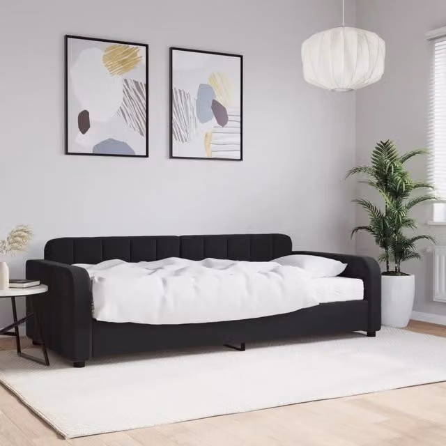 Divano Letto con Materasso-Sofa Letto-Daybed Nero 90x200 cm in Velluto 478105