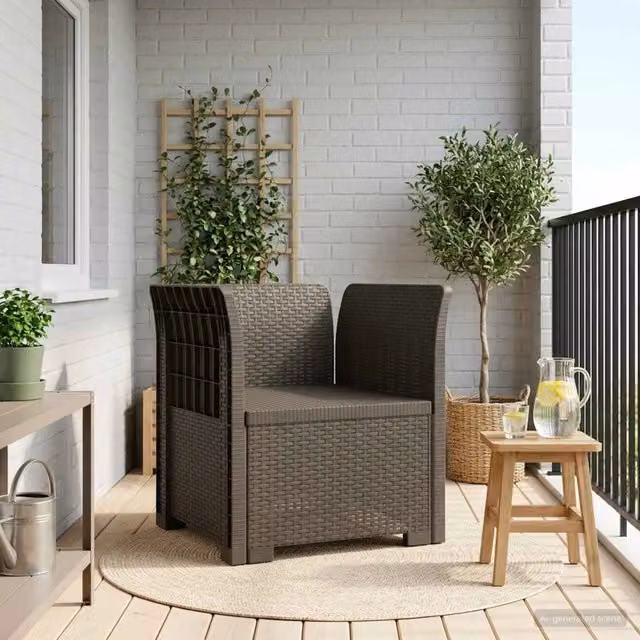 Sedia da giardino a 1 posto in stile rattan moderno, colore grigio chiaro opaco in polipropilene – 1