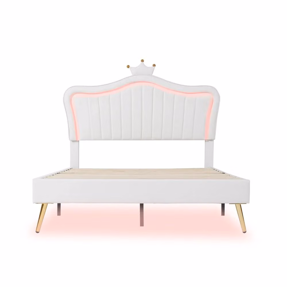 Letto imbottito Minimal bianco in similpelle con illuminazione LED e rete a doghe L/P/H: 140 x 200 x 122 cm – 2