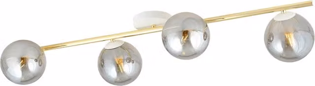 Plafoniera Contemporanea Naza Luceart-Classic con 4 Luci in Metallo Oro e Vetro Sferico Trasparente