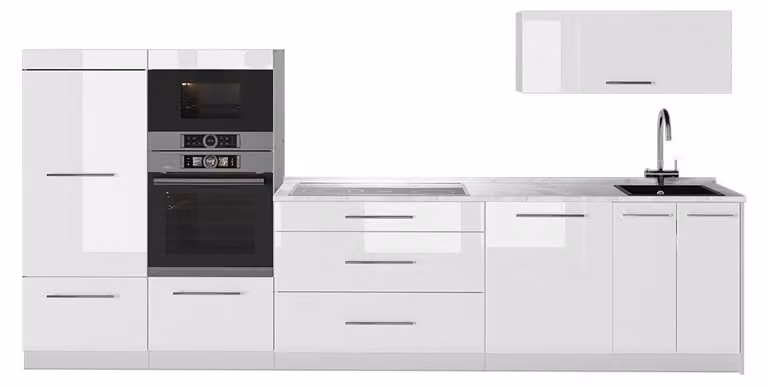 Cucina componibile Vicco Fame-Line Bianco lucido/Bianco 340 cm, PL Marmo, Model 64544