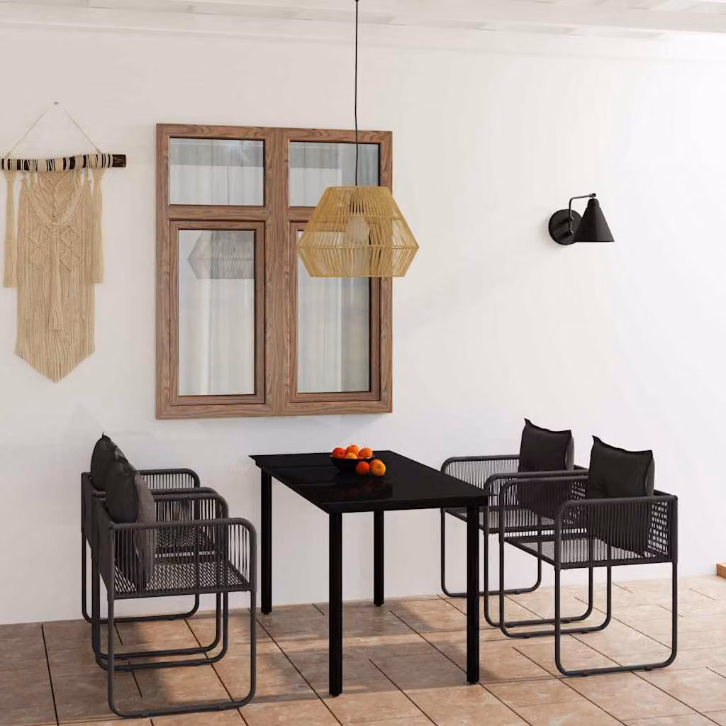 Set da pranzo da giardino moderno vidaXL in acciaio nero e vetro, 5 pezzi