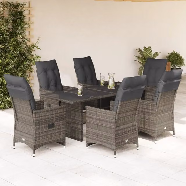 Set Bistrò da Giardino 7 pz con Cuscini in Polyrattan Grigio 3276899