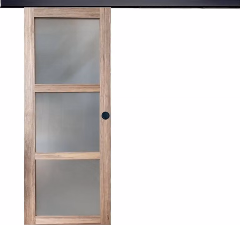 Porta scorrevole in legno Frake con vetro H204 x L73 cm, binario a bandeau nero, conchiglie nere GD MENUISERIES
