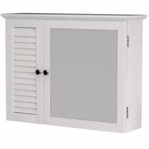 Armadio pensile con specchio da bagno, ante, ripiani a muro, stile scandinavo, 65 cm