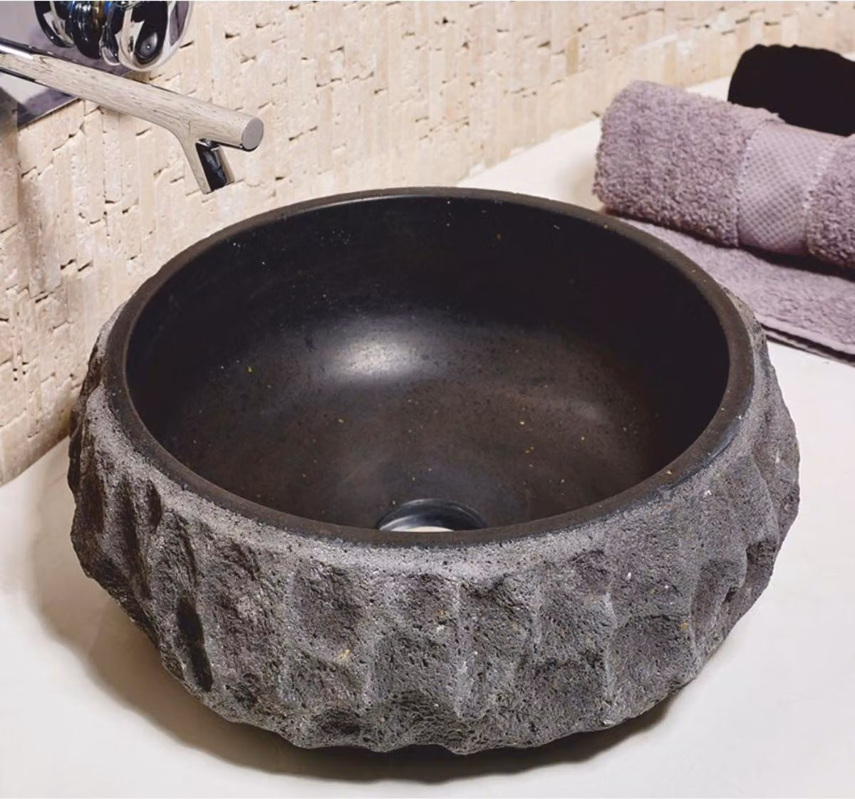 Casa Padrino Lavabo in pietra naturale Grigio Ø 42 cm - Accessori per il bagno