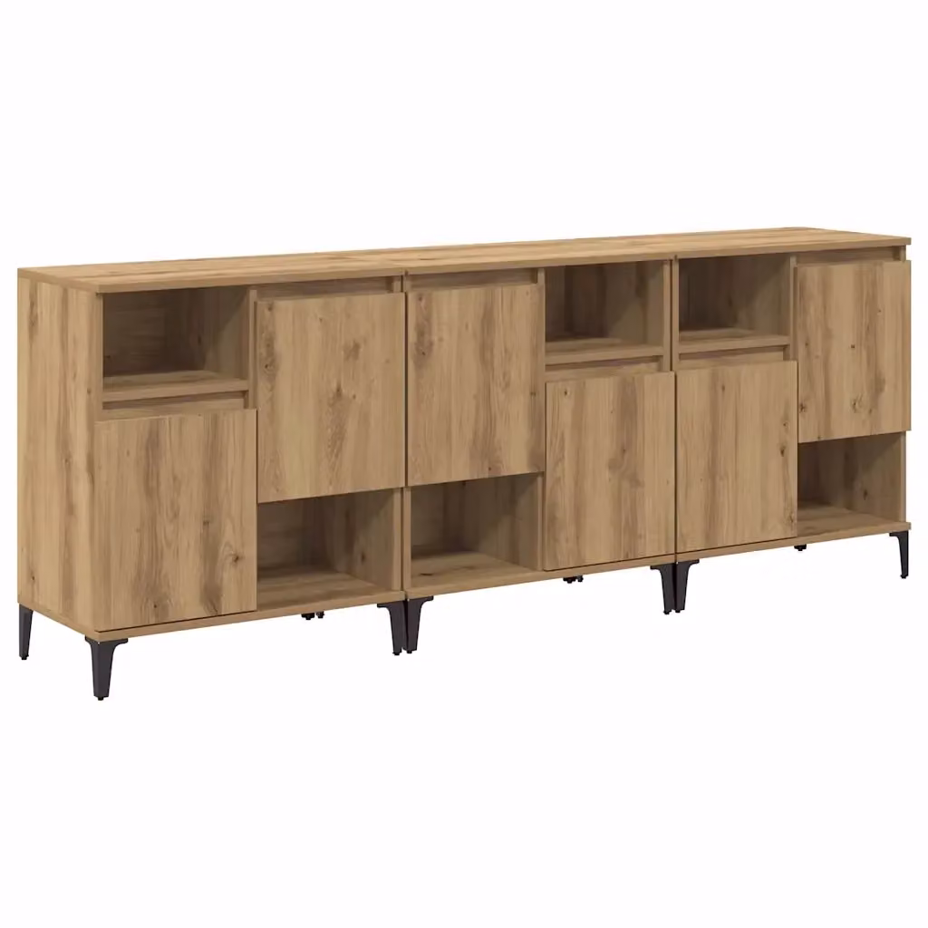 Set di 3 credenze vidaXL in rovere e metallo, colore marrone e nero, L/P/H: 60 x 35 x 70 cm – 2