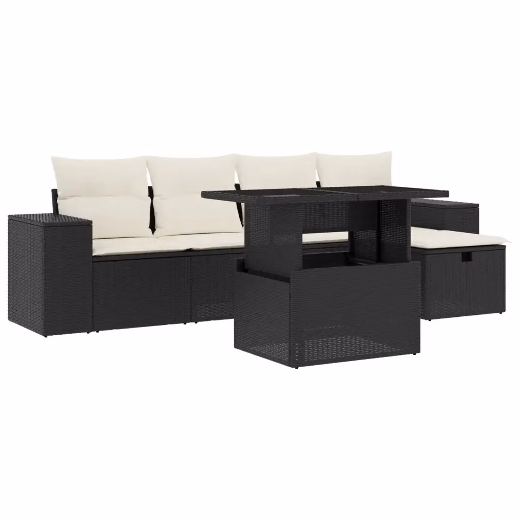Set Divano da Giardino vidaXL 6 pz in Polyrattan Nero con Cuscini e Tavolino da Esterno – 2