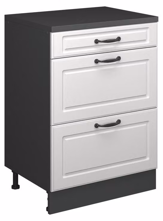 Mobile cucina sottotetto Vicco R-Line Bianco rustico 60 cm senza inclinazione con 3 cassetti, Model 61707