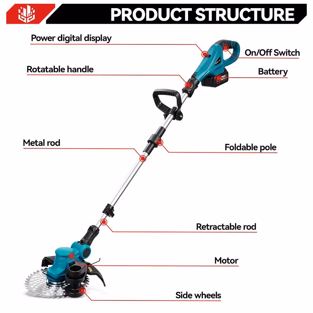 Tagliabordi elettrico - Potenza: 4000 W - Diametro di taglio: 230 mm - Pieghevole - Ideale per giardino e prato