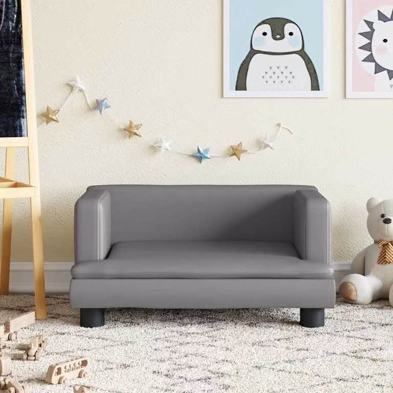 Divano per bambini vidaXL in similpelle grigia con struttura in legno di pino, L 60 cm x P 40 cm x H 30 cm