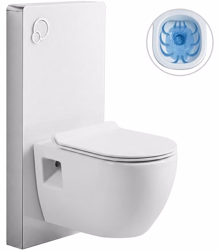 Set completo per WC Modul/Dure - bianco lucido - pulsante integrato - modulo pneumatico - 51x35 cm