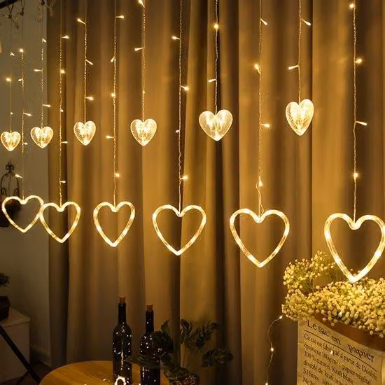 Ghirlanda luminosa a LED a forma di cuore, 3,5 m, romantica lampada da esterno