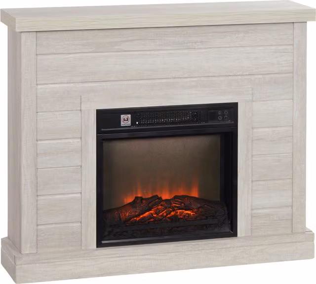 HOMCOM Camino Elettrico 1800W con Effetto Fiamma e Telecomando, in Legno, Metallo e Vetro, 96.5x22x81.7 cm, Grigio Chiaro