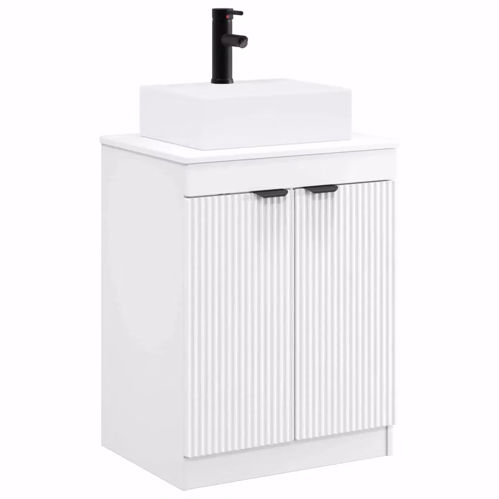 Mobile lavabo moderno vidaXL bianco in MDF con ante a battente e ripiani interni – 2